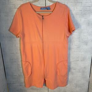 Vintage Sun casual womens cover up dress peach zip front packets coastal grandma